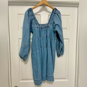 Free People Denim Off Shoulder Puff Sleeve Dress
